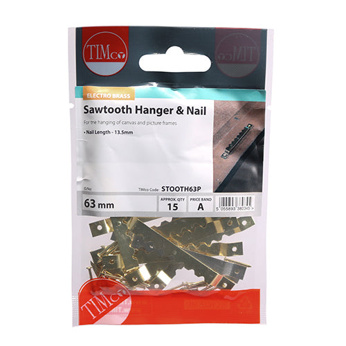 15 x TIMCO Sawtooth Hangers and Nails Electro Brass - 63mm