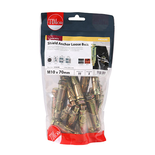 22 x TIMCO Shield Anchors Loose Bolt Gold - M10:10L (M10 x 70)