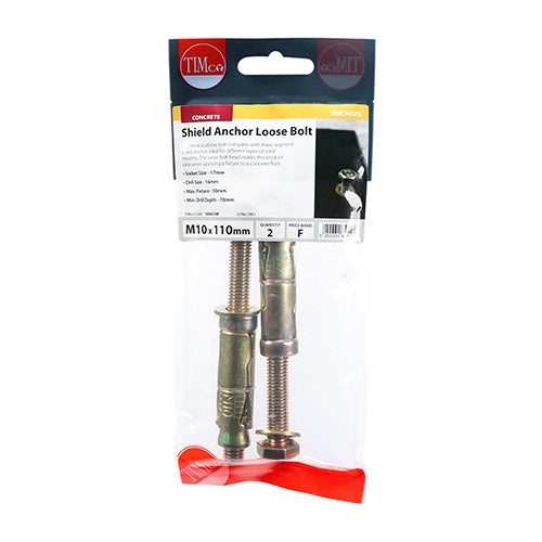 Pair of - TIMCO Shield Anchors Loose Bolt Gold - M10:50L (M10 x 110)