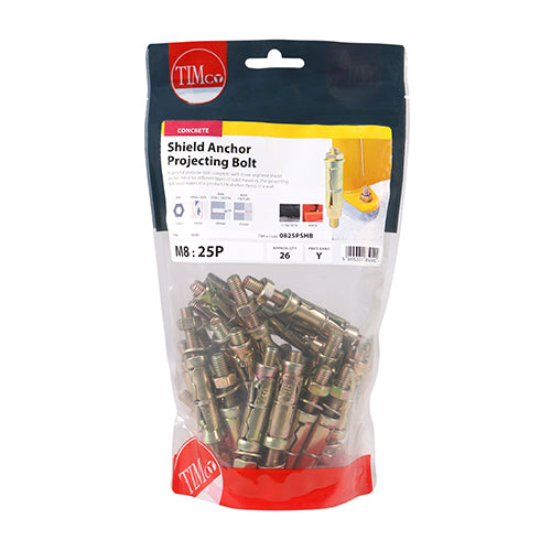 26 x TIMCO Shield Anchors Projecting Bolt Gold - M8:25P (M8 x 70)