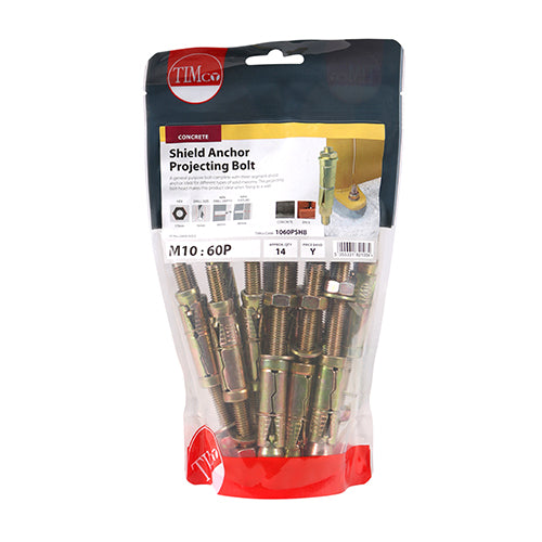 14 x TIMCO Shield Anchors Projecting Bolt Gold - M10:60P (M10 x 130)