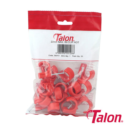 20 x Talon Nail In Pipe Clips Red - 22mm