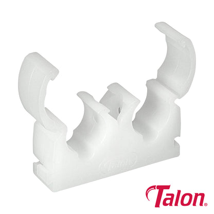 50 x Talon Double Hinged Pipe Clips White - 15mm