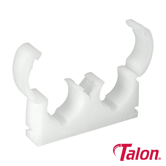 50 x Talon Double Hinged Pipe Clips White - 22mm