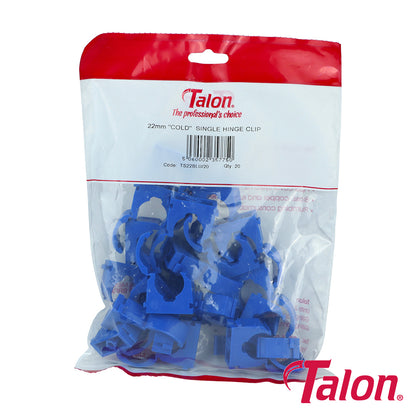 20 x Single Hinged ID Pipe Clips Blue - 22mm