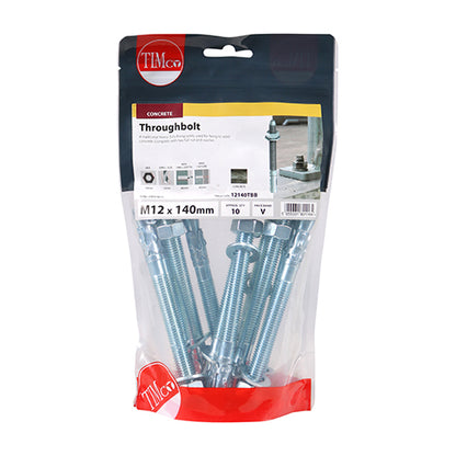 10 x TIMCO Throughbolts Silver - M12 x 140