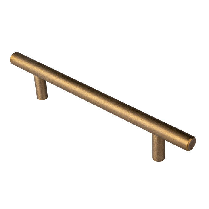 12MM DIA. T-BAR PULL HANDLE - 128MM C/C - BOLT THROUGH FIXING - ANTIQUE BRASS - 128mm c/c