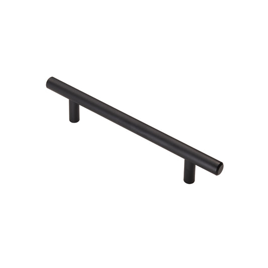 12MM DIA. T-BAR PULL HANDLE - 128MM C/C - BOLT THROUGH FIXING - MATT BLACK - 128mm c/c