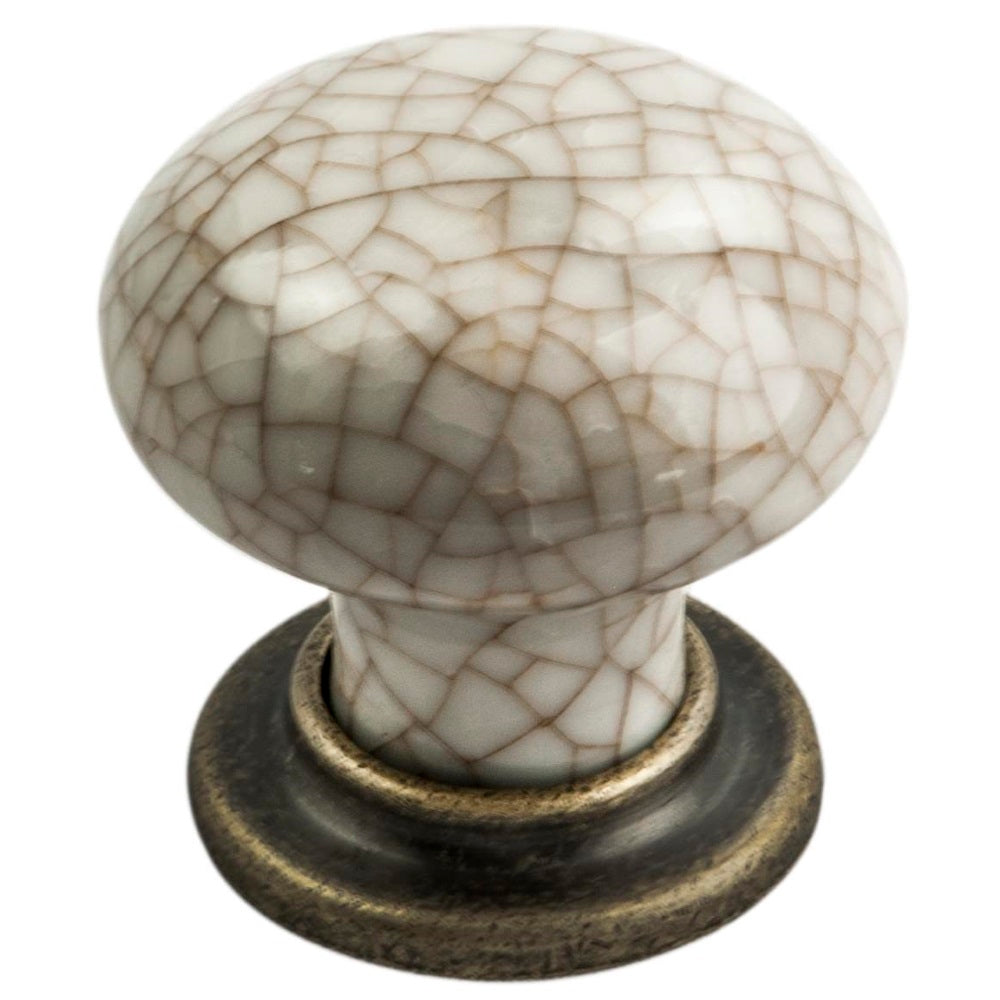 FTD PORCELAIN KNOB WITH FINISHED BASE 35MM - ANTIQUE BRASS/IVORY CRACKLE GLAZE - 28 ( 37 )