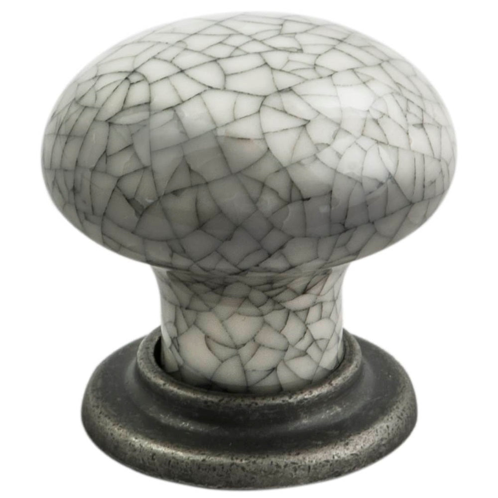 FTD PORCELAIN KNOB WITH FINISHED BASE 35MM - ANTIQUE STEEL/MIDNIGHT BLUE CRACKLE GLAZE - 28 ( 37 )