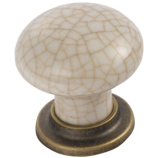 FTD PORCELAIN KNOB WITH FINISHED BASE 35MM - FLORENTINE BRONZE/IVORY CRACKLE GLAZE - 28 ( 37 )