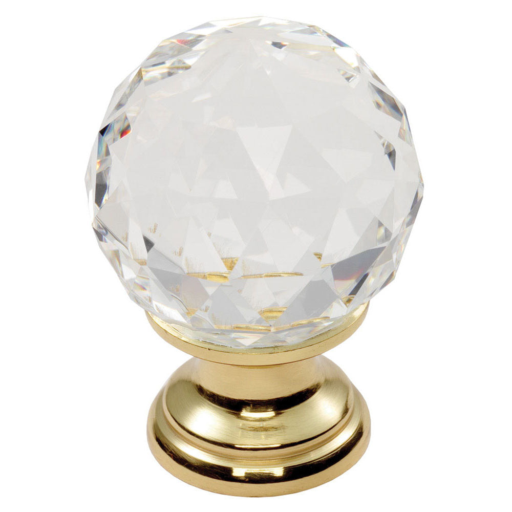 FTD CRYSTAL FACETED KNOB WITH FINISHED BASE 25MM - POLISHED BRASS - 18 ( 25 )