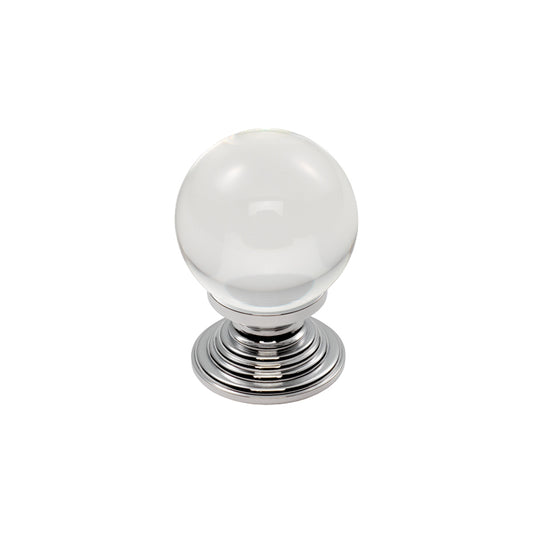 FTD CRYSTAL BALL KNOB WITH FINISHED BASE 32MM - CLEAR TRANSLUCENT CHROME - 28 ( 34 )