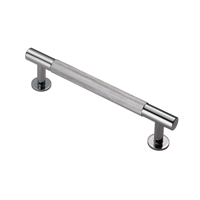 KNURLED CABINET PULL HANDLE 128MM C/C - POLISHED CHROME -