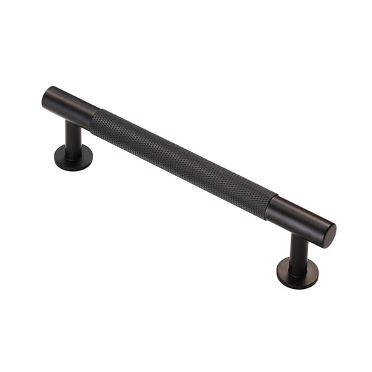 KNURLED CABINET PULL HANDLE 128MM C/C - MATT BLACK -