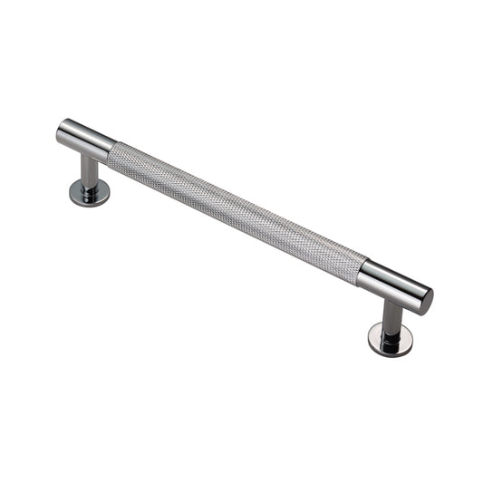 KNURLED CABINET PULL HANDLE 160MM C/C - POLISHED CHROME -