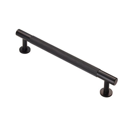 KNURLED CABINET PULL HANDLE 160MM C/C - MATT BLACK -