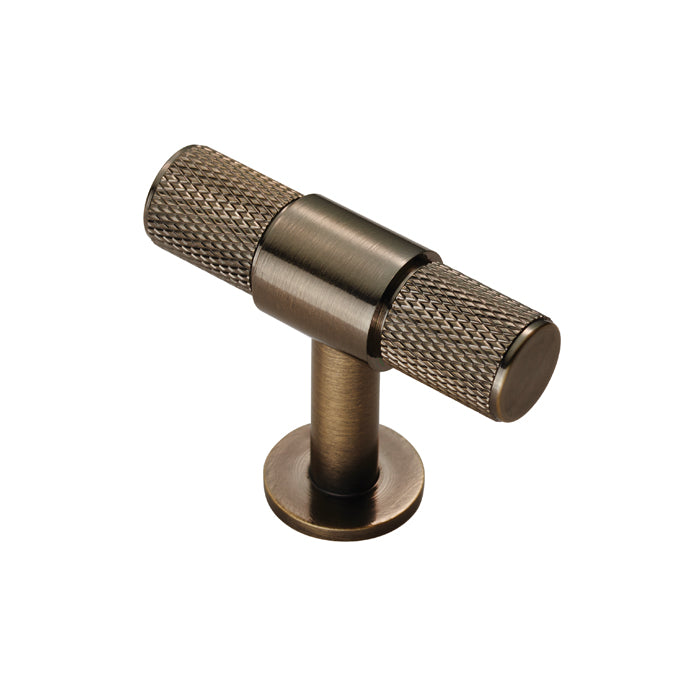 KNURLED CABINET T-BAR KNOB - ANTIQUE BRASS -