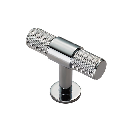 KNURLED CABINET T-BAR KNOB - POLISHED CHROME -