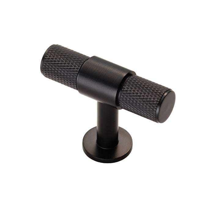 KNURLED CABINET T-BAR KNOB - MATT BLACK -