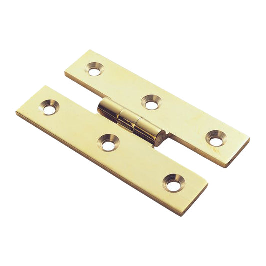 63 X 38 X 2MM H PATTERN CABINET HINGE C/W SCREWS (PAIR) - POLISHED BRASS - 63 x 38 x 2