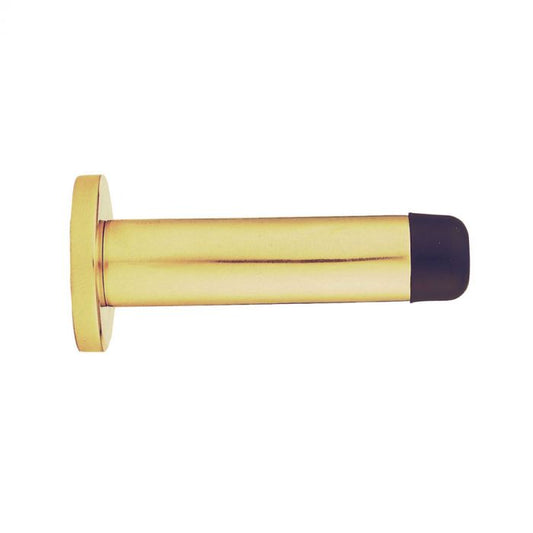 WALL MOUNTED CYLINDER DOORSTOP WITH ROSE - POLISHED BRASS - 64MM