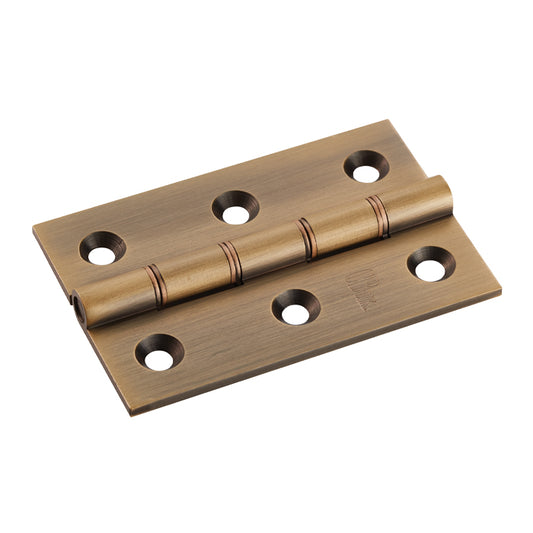 76 X 50 X 2.5MM DOUBLE PHOSPHOR BRONZE WASHERED BUTT HINGE C/W SCREWS (PAIR) - ANTIQUE BRASS - 76 x 50 x 2.5mm