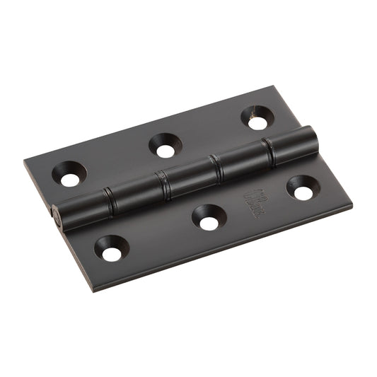 76 X 50 X 2.5MM DOUBLE PHOSPHOR BRONZE WASHERED BUTT HINGE C/W SCREWS (PAIR) - MATT BLACK - 76 x 50 x 2.5mm