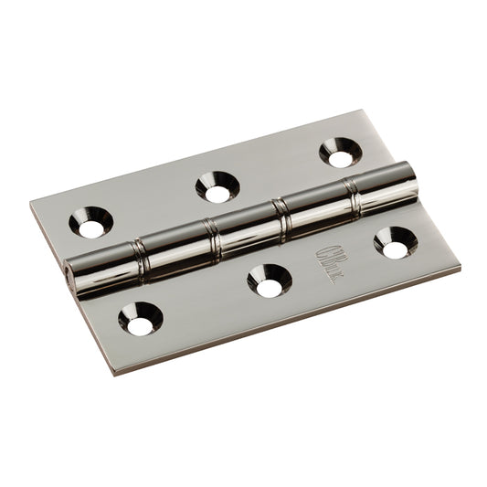 76 X 50 X 2.5MM DOUBLE PHOSPHOR BRONZE WASHERED BUTT HINGE C/W SCREWS (PAIR) - POLISHED NICKEL - 76 x 50 x 2.5mm