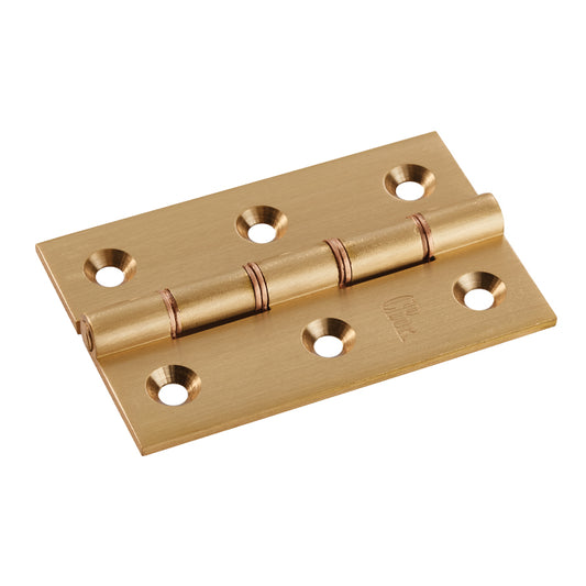 76 X 50 X 2.5MM DOUBLE PHOSPHOR BRONZE WASHERED BUTT HINGE C/W SCREWS (PAIR) - SATIN BRASS - 76 x 50 x 2.5mm