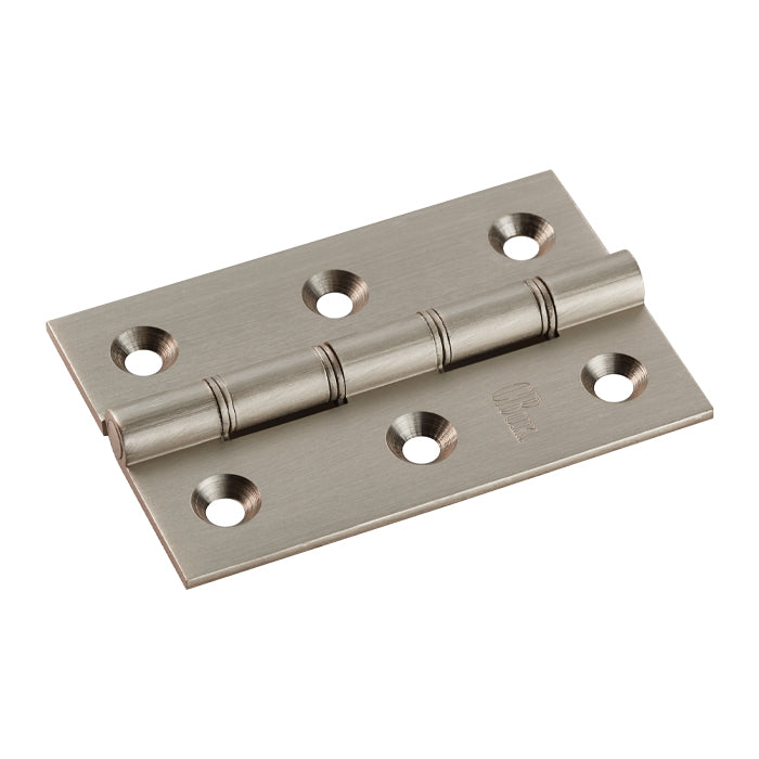 76 X 50 X 2.5MM DOUBLE PHOSPHOR BRONZE WASHERED BUTT HINGE C/W SCREWS (PAIR) - SATIN NICKEL - 76 x 50 x 2.5mm