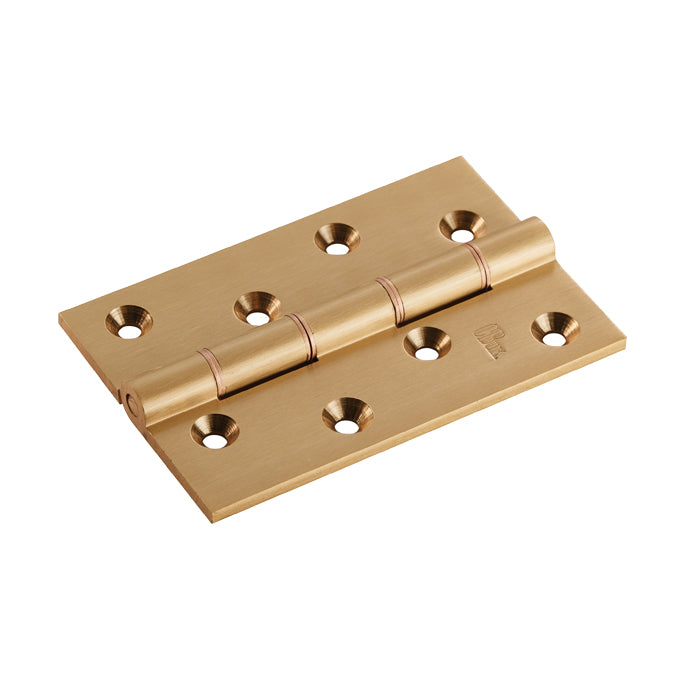 102 X 67 X 4MM DOUBLE PHOSPHOR BRONZE WASHERED BUTT HINGE C/W SCREWS (PAIR) - SATIN BRASS - 102 x 67 x 4mm