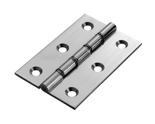 76 X 50 X 2MM DOUBLE STEEL WASHERED BUTT HINGE C/W SCREWS (PAIR) - POLISHED CHROME -