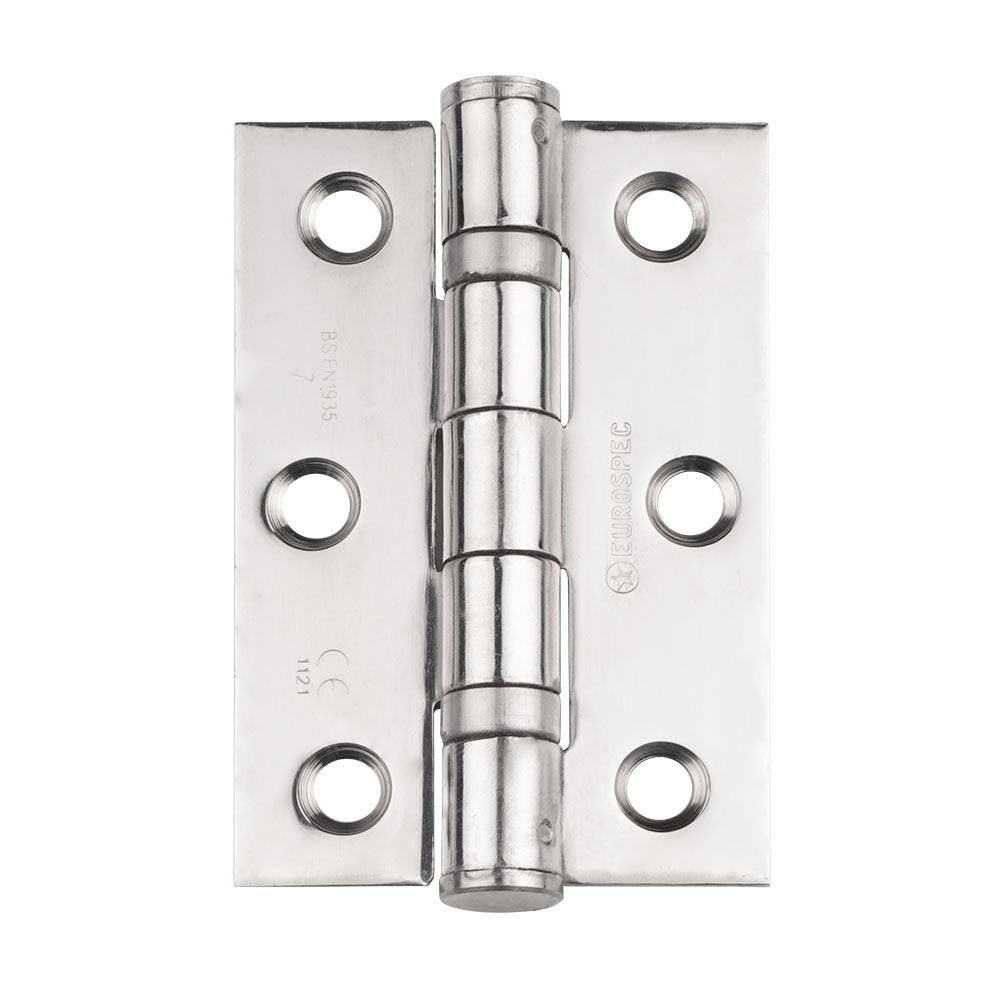 76 X 51 X 2MM BALL BEARING HINGE GRADE 7 C/W SCREWS (PAIR) - BRIGHT STAINLESS STEEL - 76 X 51 X 2MM