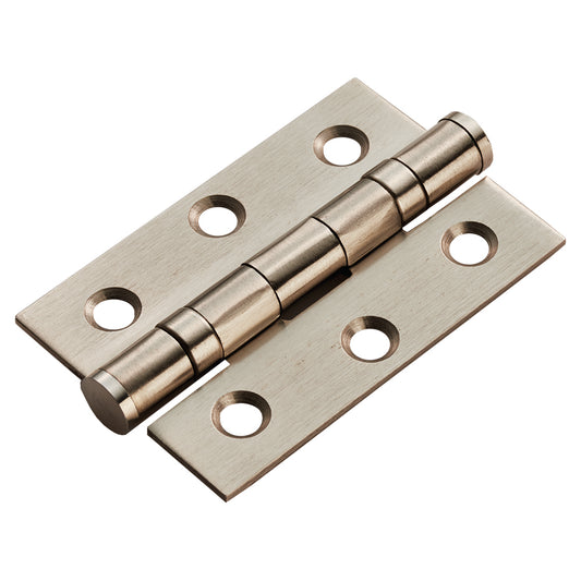 76 X 51 X 2MM BALL BEARING BUTT HINGE - SATIN NICKEL PLATED - 76x51x2