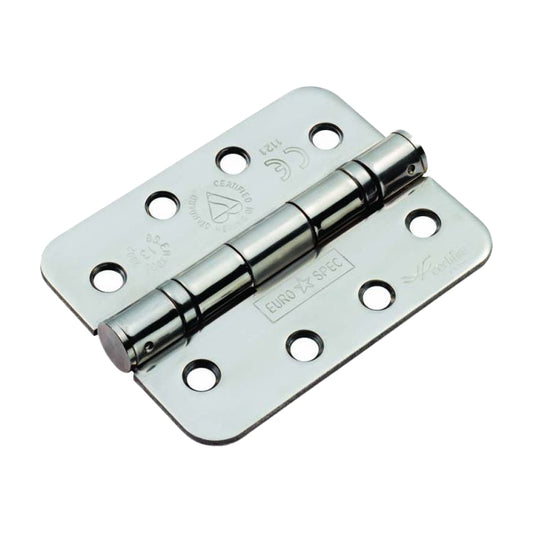 102 X 76 X 3MM BALL BEARING HINGE GRADE 13 C/W SCREWS (PAIR) - RADIUS - BRIGHT STAINLESS STEEL -