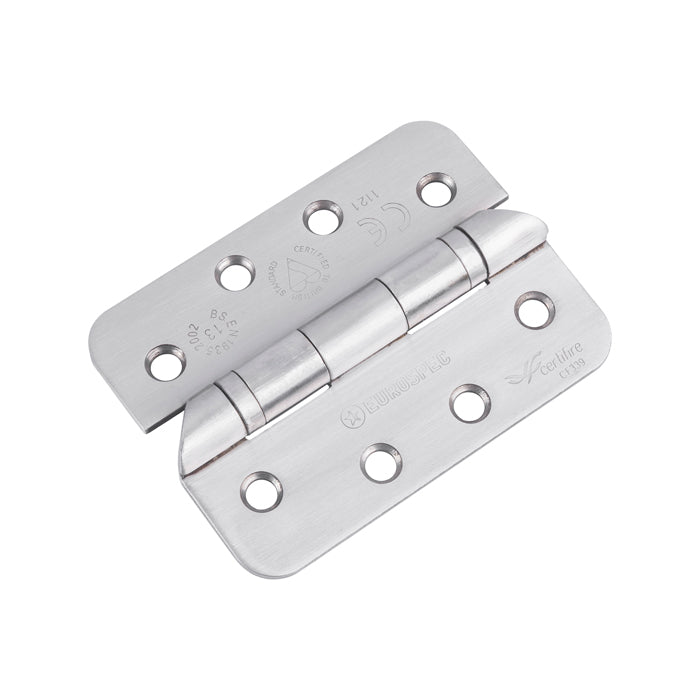 102 X 76 X 3MM HOSPITAL TIP BALL BEARING HINGE GRADE 13 C/W SCREWS (PAIR) - RADIUS - SATIN STAINLESS STEEL -