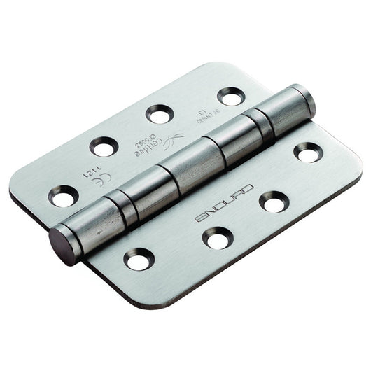 102 X 76 X 3MM BALL BEARING HINGE GRADE 13 C/W SCREWS (PAIR) - RADIUS - SATIN STAINLESS STEEL -