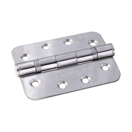 102 X 76 X 3MM BALL BEARING HINGE GRADE 13 C/W SCREWS (PAIR) - RADIUS - BRIGHT STAINLESS STEEL -