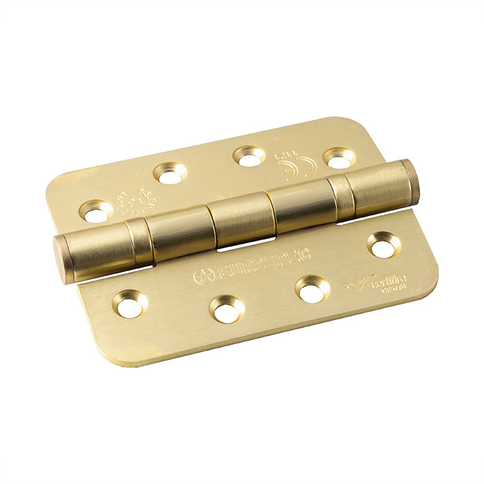 102 X 76 X 3MM BALL BEARING HINGE GRADE 13 C/W SCREWS (PAIR) - RADIUS - SATIN BRASS -