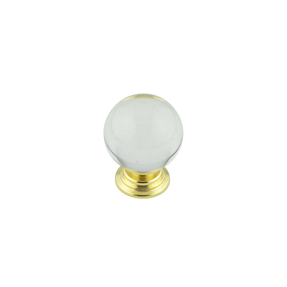 30mm Brass Finish Clear Glass Ball Knob - Brass Finish - 30mm