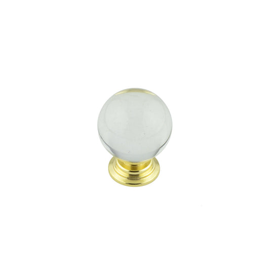 30mm Brass Finish Clear Glass Ball Knob - Brass Finish - 30mm