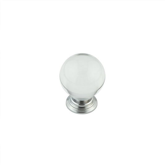 35mm Polished Chrome Clear Glass Ball Cupboard Knob - Polished Chrome - 35mm