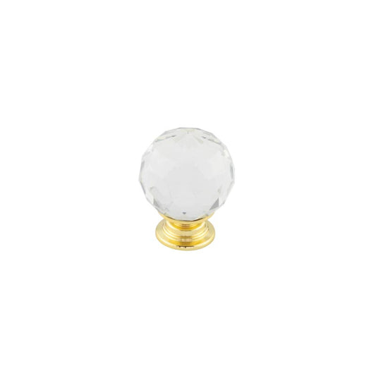 Kontrax Faceted Glass Cupboard Knob 30mm Brass Finish - Brass Finish - 30mm