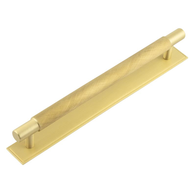 Hoxton Taplow Cabinet Handles 224mm Ctrs Stepped Backplate Satin Brass - Satin Brass - 224mm Ctrs