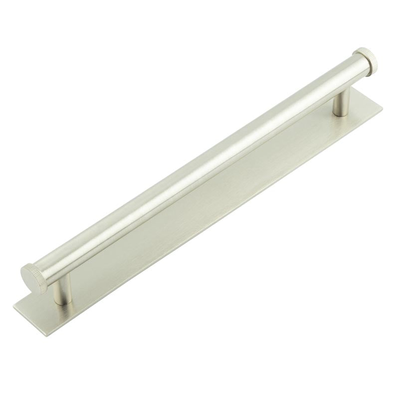 Hoxton Thaxted Cabinet Handles 224mm Ctrs Plain Backplate Satin Nickel - Satin Nickel - 224mm Ctrs