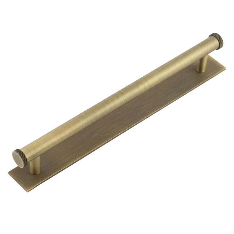 Hoxton Thaxted Cabinet Handles 224mm Ctrs Plain Backplate Antique Brass - Antique Brass - 224mm Ctrs