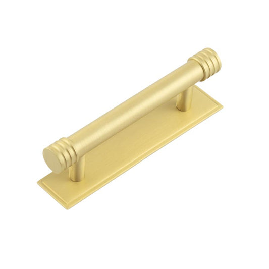 Hoxton Sturt Cabinet Handles 96mm Ctrs Stepped Backplate Satin Brass - Satin Brass - 96mm Ctrs