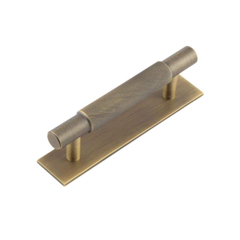 Hoxton Taplow Cabinet Handles 96mm Ctrs Plain Backplate Antique Brass - Antique Brass - 96mm Ctrs