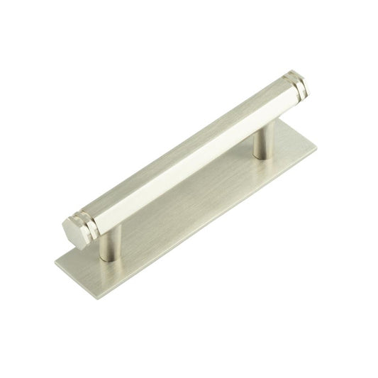 Hoxton Nile Cabinet Handles 96mm Ctrs Plain Backplate Satin Nickel - Satin Nickel - 96mm Ctrs